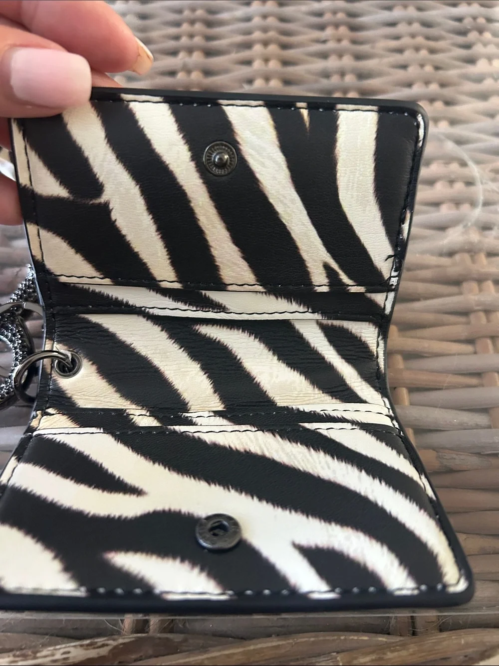 Steve Madden Black and White Zebra Card Holder with Tassel Keychain